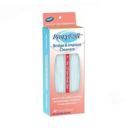 Product Cover Dental Floss for Bridges and Dental Implants for Optimal Oral Hygiene - Floss Threaders for Bridges and Implants with Extra-Thick Proxy Brush - Bridge and Implant Cleaners (30 Strands) by ProxySoft
