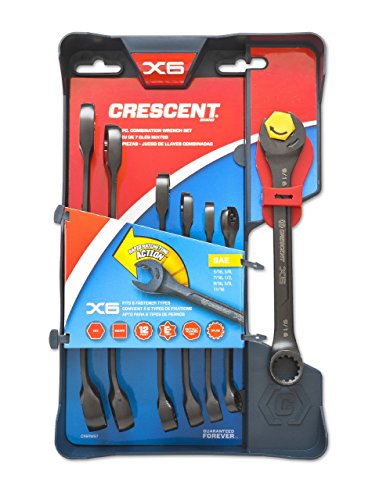 Product Cover Crescent 7 Pc. X6 Black Oxide Spline Open End Ratcheting Combination SAE Wrench Set - CX6RWS7