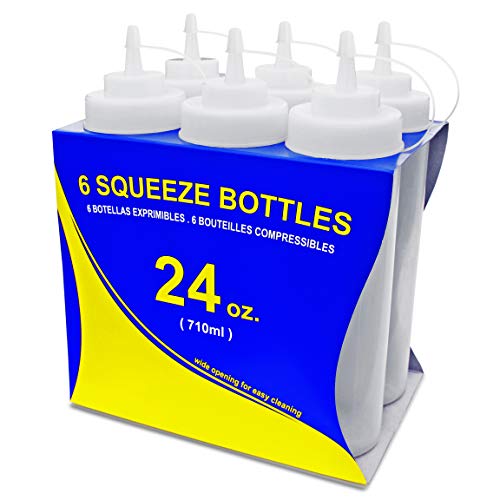 Product Cover New Star Foodservice 26238 Squeeze Bottles, Plastic, Wide Mouth, 24 oz, Clear, Pack of 6