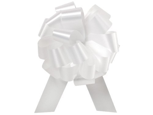 Product Cover Wedding White Pull String Bows - 8 Inch Wide 20 Loops Large (2 and 1/2 Inch Ribbon) Set of 10