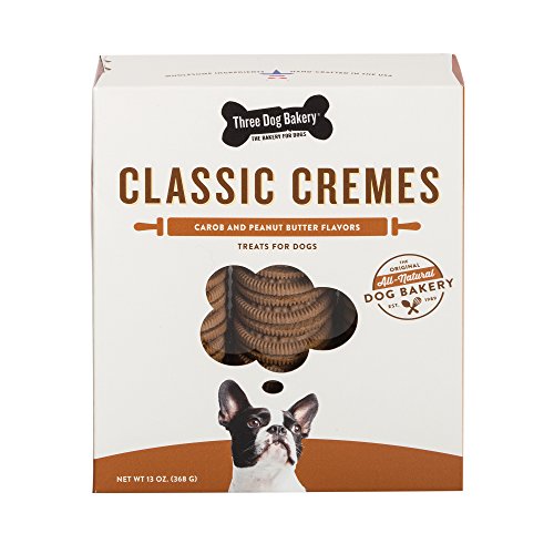 Product Cover Three Dog Bakery Classic Cremes Baked Dog Treats, Carob With Peanut Butter Filling, 13 Oz