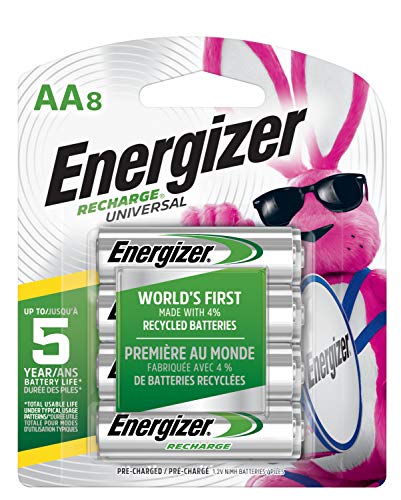 Product Cover Energizer Rechargeable AA Batteries, NiMH, 2000 mAh, Pre-Charged, 8 count (Recharge Universal)