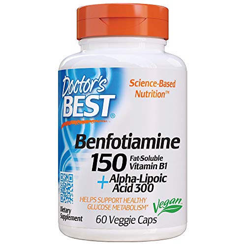 Product Cover Doctor's Best Benfotiamine 150 + Alpha-Lipoic Acid 300 with BenfoPure, Non-GMO, Vegan, Gluten Free, Promotes Healthy Blood Sugar, 60 Veggie Caps