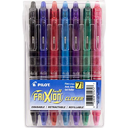 Product Cover PILOT FriXion Clicker Erasable, Refillable & Retractable Gel Ink Pens, Fine Point, Assorted Color Inks, 7-Pack Pouch (31472)