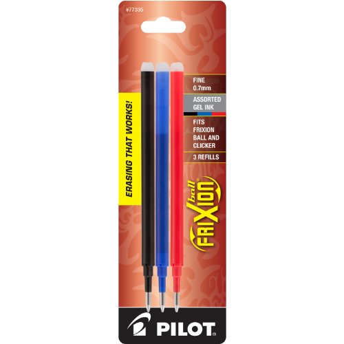 Product Cover PILOT FriXion Gel Ink Refills for Erasable Pens, Fine Point, Black/Blue/Red Inks, 3-Pack (77335)