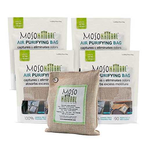 Product Cover MOSO NATURAL Air Purifying Bags. Odor Eliminator and Odor Absorber. (4) Individually Sealed 200g Natural Deodorizer Bags.