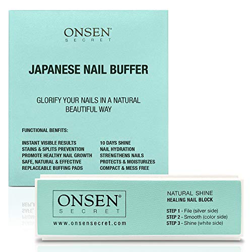 Product Cover Onsen Secret Nail Buffer Block Made Out Of Sacred Japanese Hot Spring Minerals 3 Way Buffing Methods File Smooth Shine All Natural Nail Polisher For Professional Nail Care