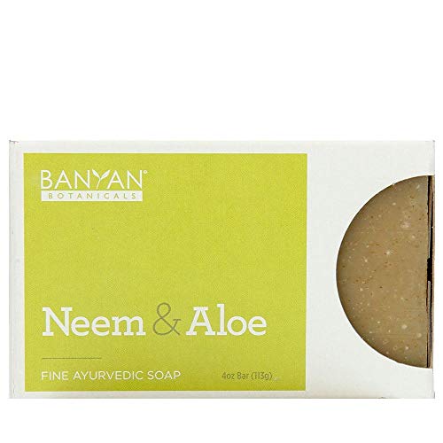 Product Cover Banyan Botanicals Organic Neem & Aloe Soap - With Wheat Grass Powder, Vetiver Essential Oil & Rosemary Extract - 4 oz - Cooling & Soothing Blend that Gently Exfoliates the Skin