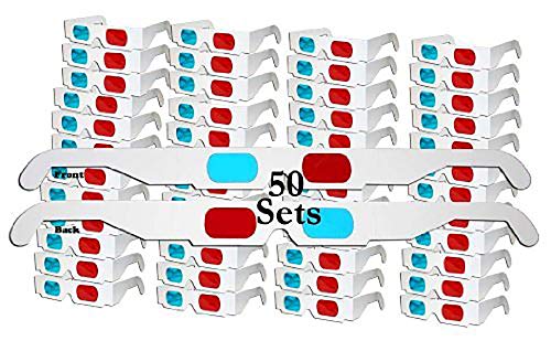 Product Cover Jtshy 50 Pairs - FLAT- 3D Glasses Red and Cyan WHITE Frame Anaglyph Cardboard