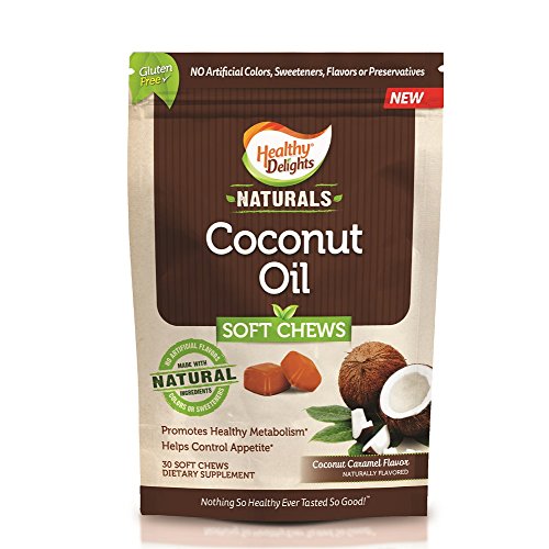 Product Cover Healthy Delights Naturals, Coconut Oil Soft Chews, 500 mg of Coconut Oil, Controls Appetite, Promotes Healthy Metabolism, Delicious Coconut Flavor, 30 Count
