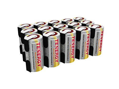 Product Cover Tenergy 2200mAh Sub C NiCd Battery for Power Tools, 1.2V Flat Top Rechargeable Sub-C Cell Batteries with Tabs, 15-Pack