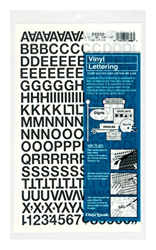 Product Cover Chartpak Self-Adhesive Vinyl Capital Letters and Numbers, 1/2 Inches High, Black, 201 per Pack (01010), 1/2 Inch High