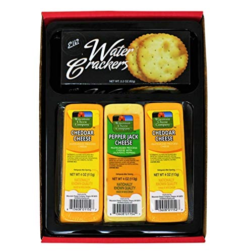 Product Cover WISCONSIN CHEESE COMPANY'S, Cheese and Cracker Box, Wisconsin Cheddar Cheese & Crackers Gift Box. 100% Wisconsin Cheddar Cheese and Pepper Jack Cheese. A Great Gift Idea to Send!