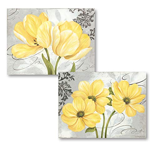 Product Cover Beautiful Grey & Yellow Blooming Flower Prints; Two 16x12 Unframed Paper Posters