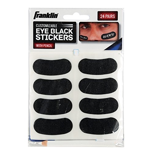 Product Cover Franklin Sports Eye Black Stickers for Kids - Customizable Lettering Baseball and Football Eye Black Stickers - White Pencil Included - Black
