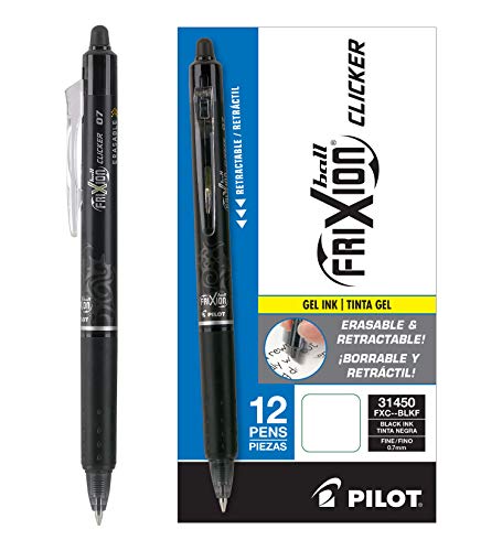Product Cover PILOT FriXion Clicker Erasable, Refillable & Retractable Gel Ink Pens, Fine Point, Black Ink, 12 Count (31450)