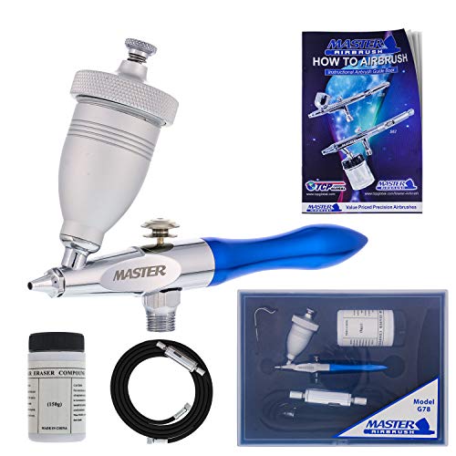 Product Cover Master Airbrush Gravity Feed Air Abrasive Eraser and Etching Airbrush Kit - Mini Sandblaster Etcher Gun with 1/2 oz. Cup, 0.5 mm Tip, Hose - Etch Glass Designs, Strip Paint, Remove Rust, How-to-Guide