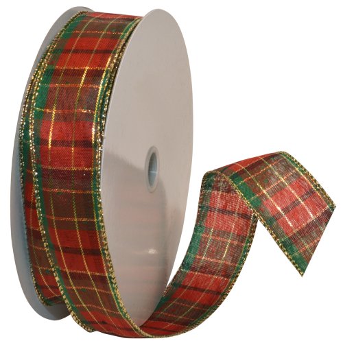 Product Cover Morex Ribbon Splendor Wired Plaid Fabric Ribbon, 1-1/2-Inch by 50-Yard Spool, Red