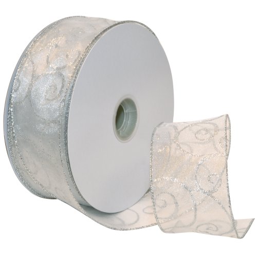 Product Cover Morex Ribbon Swirl Wired Sheer Glitter Ribbon, 2-1/2-Inch by 50-Yard Spool, White/Silver