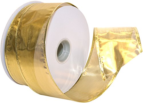 Product Cover Morex Ribbon Gleam Wired Metallic Sheer Ribbon, 2.5-in x 50-Yd, Gold