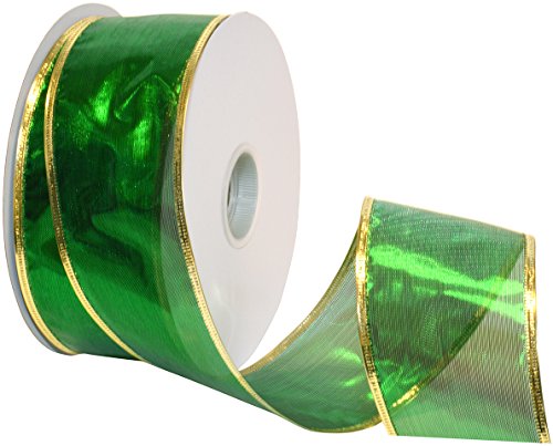 Product Cover Morex Ribbon Gleam Wired Metallic Sheer Ribbon, 2.5-in x 50-Yd, Emerald