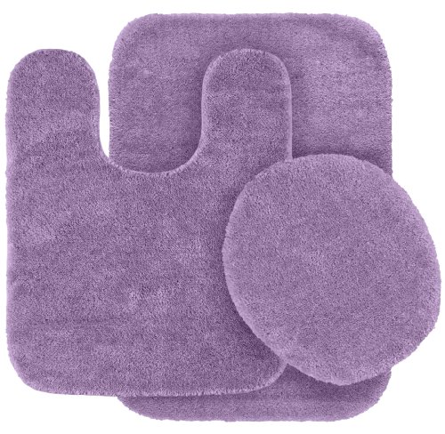 Product Cover Garland Rug 3-Piece Traditional Nylon Washable Bathroom Rug Set, Purple
