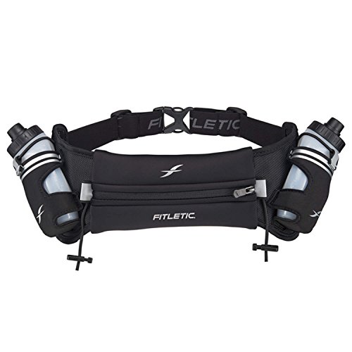 Product Cover Fitletic Hydra 16 Hydration Belt - Extra Large, Black | Patented No Bounce Technology for Marathon, Triathlon, Ironman, Trail, 5K, 10K | Race Belt | Running Belt | HD08-C1L