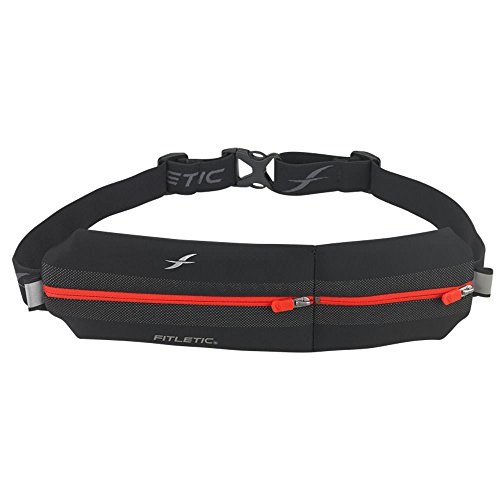 Product Cover Fitletic Neo II Mens Running Belt | Patented Zero Bounce Tech for Running, Jogging, Walking, Cycling, Workout, Travel | Double Pouch Sports Fanny Pack, Black & Red | N02-02