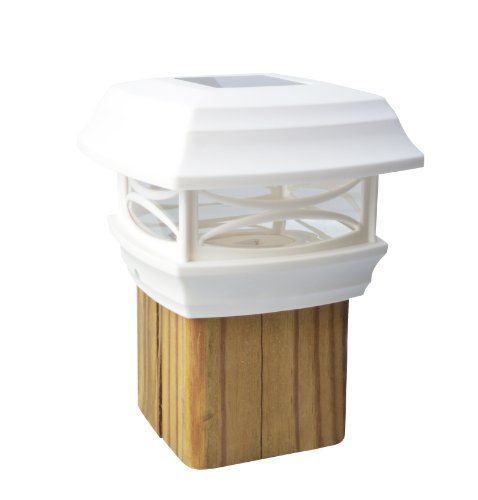 Product Cover Moonrays 91254 Solar LED Post Cap Light, Fits Standard  4-inch x 4-inch  Wooden Posts, Plastic, WHITE