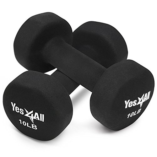 Product Cover Yes4All DZIK Non Slip Grip Hexagon Deluxe Neoprene Dumbbells (A Pair), Black, 20 lbs