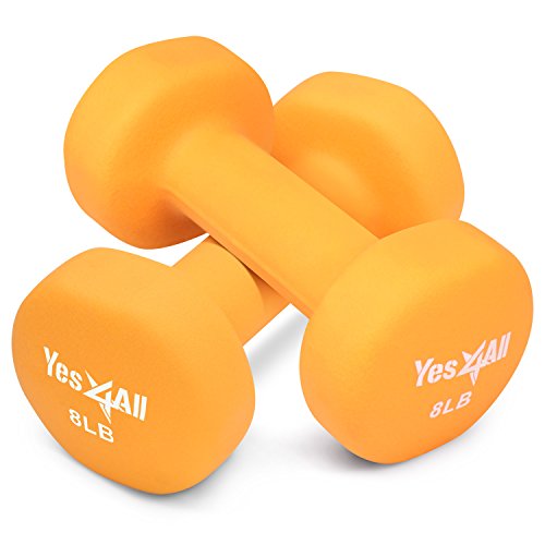 Product Cover Yes4All Neoprene Dumbbell Set - 8 lbs Dumbbell Hand Weights (Light Orange, Set of 2)