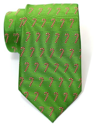 Product Cover Retreez Green Christmas Woven Men's Tie with Christmas Candy Canes Pattern