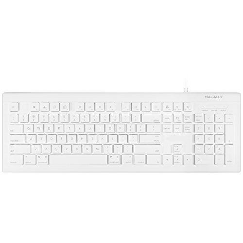 Product Cover Macally Full Size USB Wired Keyboard (MKEYE) for Mac and PC (White) w/ Shortcut Hot Keys