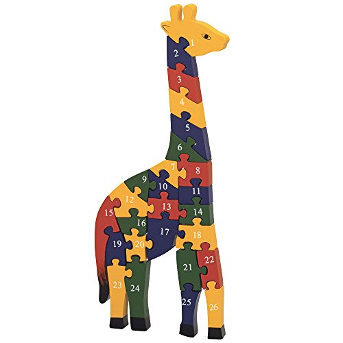 Product Cover Bits and Pieces - Wooden Alphabet Giraffe Puzzle - Learn ABCs and 123s - Colorful Large 3/4 Inch Thick, Non-Toxic Paint