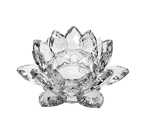 Product Cover Amlong Crystal Clear Crystal Lotus Tealight Candle Holder 4.5 inch in Gift Box