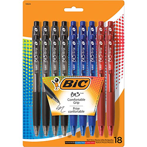 Product Cover BIC BU3 Grip Retractable Ball Pen, Medium Point (1.0 mm), Assorted Colors, 18-Count