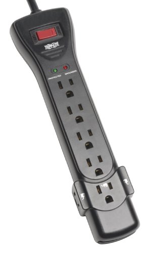 Product Cover Tripp Lite 7 Outlet Surge Protector Power Strip, 7ft Cord, Right Angle Plug, 2160 Joules, Black, & $75,000 INSURANCE (SUPER7B)