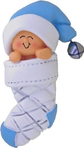 Product Cover Baby's First Xmas Blue Boy in Stocking Xmas Tree Ornament - Engraving or Personalization Not Included