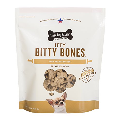 Product Cover Three Dog Bakery Itty Bitty Bones Baked Dog Treats, Peanut Butter, 32 Oz