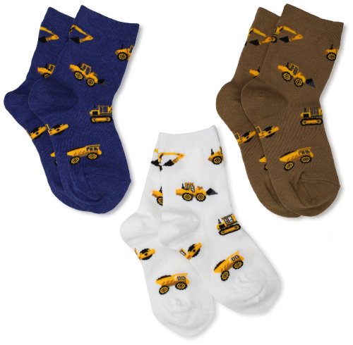 Product Cover Jefferies Socks Little Boys' Construction Triple Treat Socks  (Pack of 3), Putty, Toddler