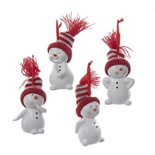 Product Cover Kurt Adler Snowman With Red And White Stripe Knit Hat Ornament Set OF 4
