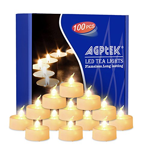 Product Cover AGPtEK Tea Lights with Flicker,100 Pack Flickering Flameless LED Candles Battery Operated Tealight Candles Long Lasting Tealight for Wedding Holiday Party Home Decoration(Warm White)