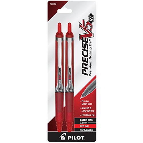 Product Cover PILOT Precise V5 RT Refillable & Retractable Liquid Ink Rolling Ball Pens, Extra Fine Point, Red Ink, 2-Pack (26082)