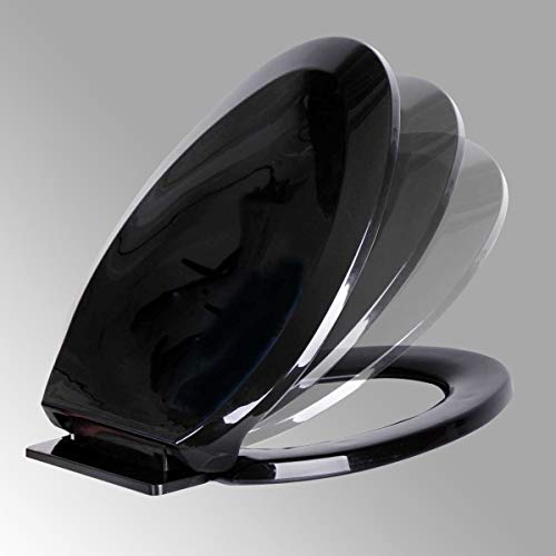 Product Cover Black Plastic Toilet Seat Elongated Easy Close Comfortable Ergonomic Design Slow Closing Lid