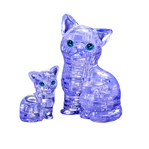 Product Cover Bepuzzled Original 3D Crystal Puzzle - Cat & Kitten, Clear - Fun yet challenging brain teaser that will test your skills and imagination, For Ages 12+