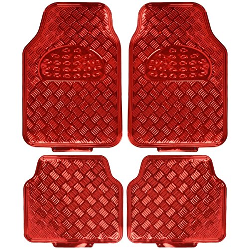 Product Cover BDK MT-641-RD Universal Fit 4-Piece Set Metallic Design Car Floor Mat-Heavy Duty All Weather with Rubber Backing (Red)