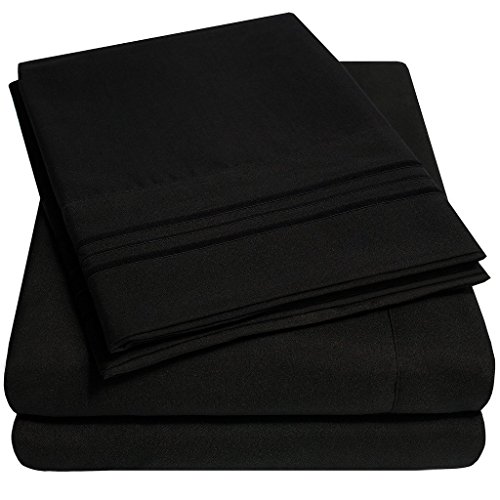 Product Cover 1500 Supreme Collection Extra Soft Queen Sheets Set, Black - Luxury Bed Sheets Set with Deep Pocket Wrinkle Free Hypoallergenic Bedding, Over 40 Colors, Queen Size, Black