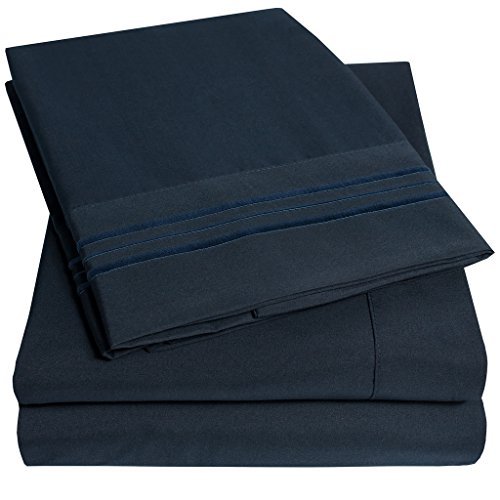 Product Cover 1500 Supreme Collection Extra Soft Queen Sheets Set, Navy Blue - Luxury Bed Sheets Set with Deep Pocket Wrinkle Free Hypoallergenic Bedding, Over 40 Colors, Queen Size, Navy