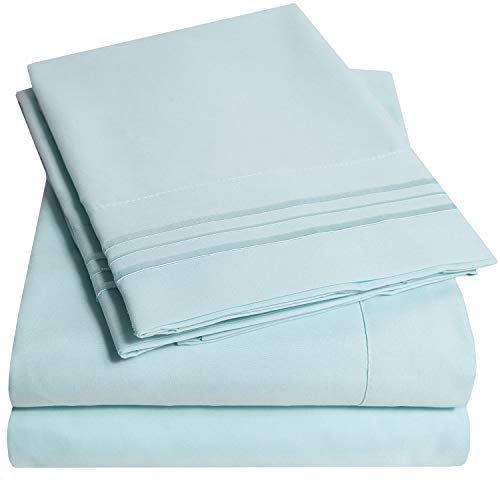 Product Cover 1500 Supreme Collection Extra Soft Queen Sheets Set, Light Blue - Luxury Bed Sheets Set with Deep Pocket Wrinkle Free Hypoallergenic Bedding, Over 40 Colors, Queen Size, Light Blue