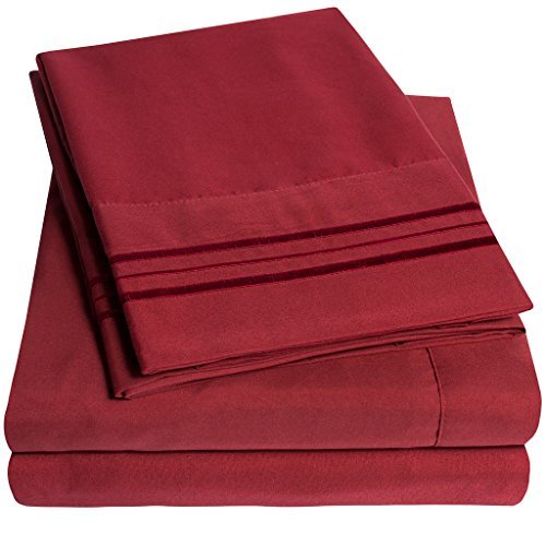 Product Cover 1500 Supreme Collection Extra Soft King Sheets Set, Burgundy - Luxury Bed Sheets Set with Deep Pocket Wrinkle Free Hypoallergenic Bedding, Over 40 Colors, King Size, Burgundy